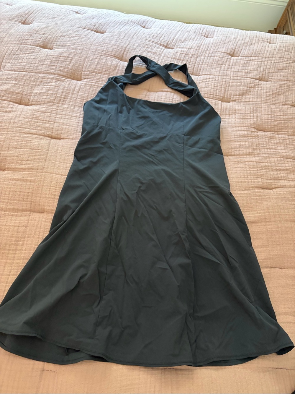 Outdoor Voices One-Shoulder Halter Dress in Deep Teal